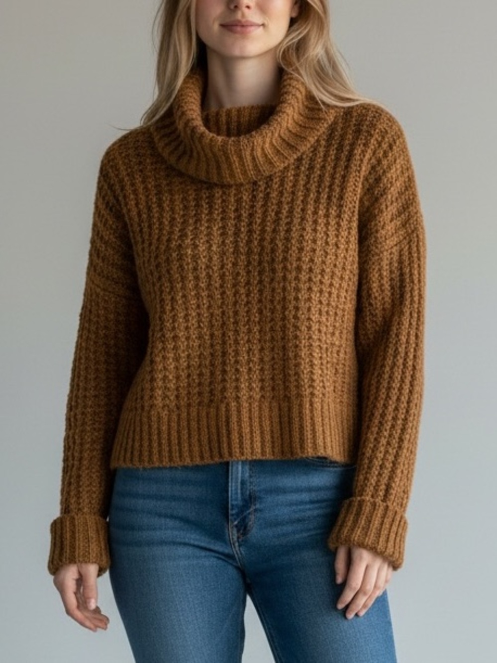 Free People Chunky‎ Knit Turtleneck Crop Sweater